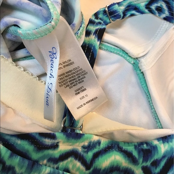 Beach Diva tankini blue white ruched size 10 with royal blue bottom No Boundries - Picture 8 of 8